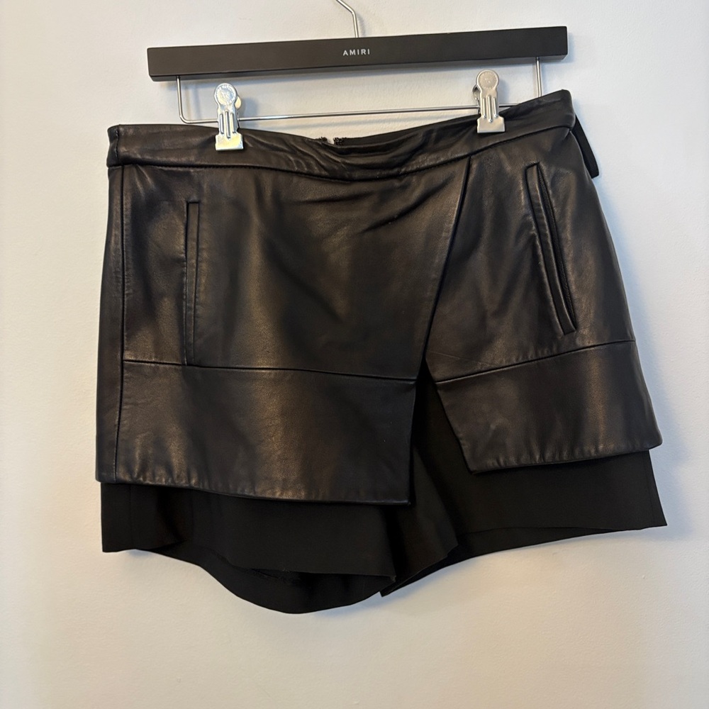 Tibi Black Leather Mini Skirt